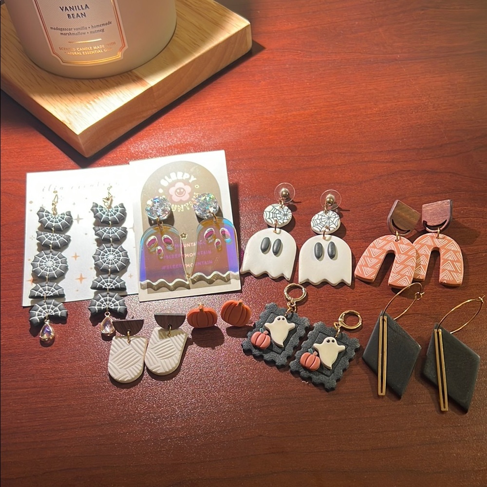 Halloween and Fall Earring Lot Dangle and Stud Made of Lightweight Handmade Clay